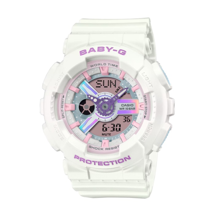【CASIO BABY-G】人魚偏光色系雙顯運動腕錶-珍珠白/BA-110FH-7A
