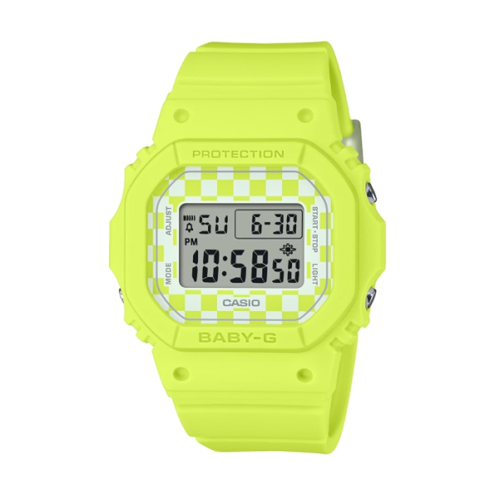 【CASIO BABY-G】滑板潮流系列休閒方形電子腕錶-螢光黃/BGD-565GS-9