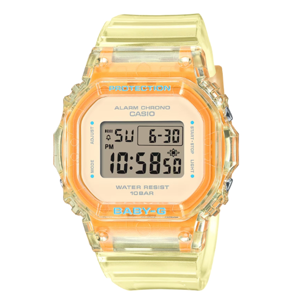 【CASIO 卡西歐】BABY-G 輕巧纖薄 繽紛夏季 清透亮眼 晶亮黃 經典系列 BGD-565SJ-9 37.9mm