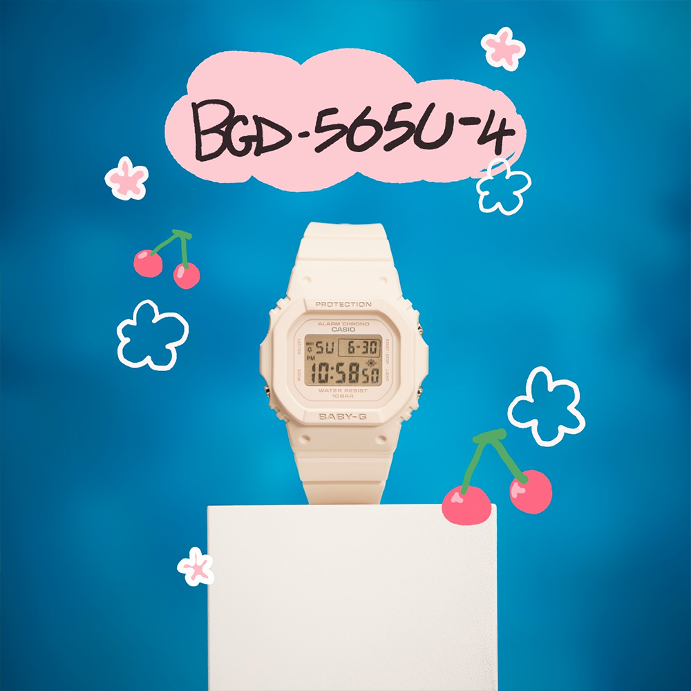 CASIO BABY-G 輕薄時尚方形計時錶/粉/BGD-565U-4