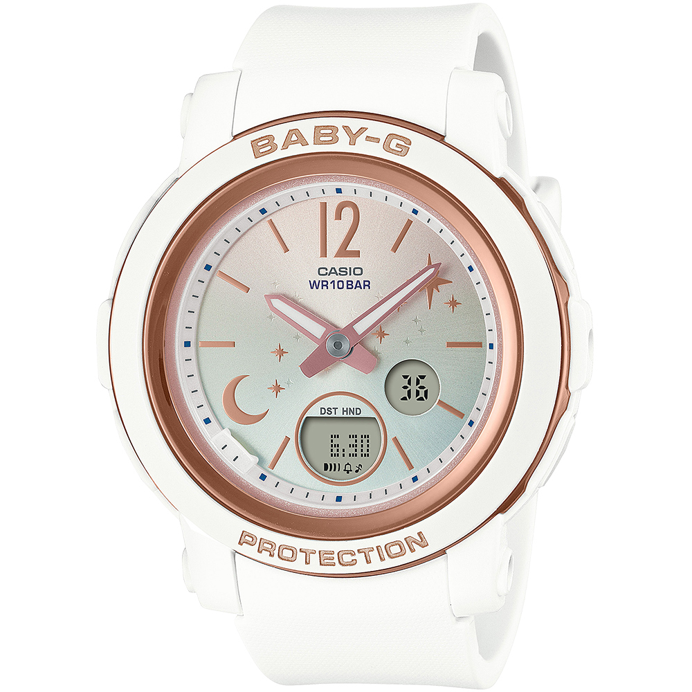 CASIO BABY-G 閃耀星輝雙顯計時錶/白/BGA-290DS-7A