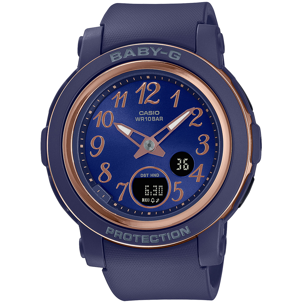 CASIO BABY-G 時尚玫瑰金雙顯計時錶/藍/BGA-290SA-2A