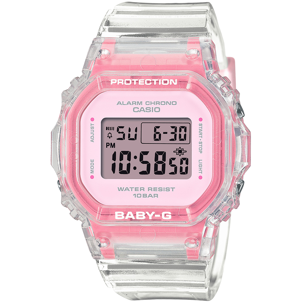 CASIO BABY-G 活力夏季透明方形計時錶/粉紅/BGD-565SJ-7