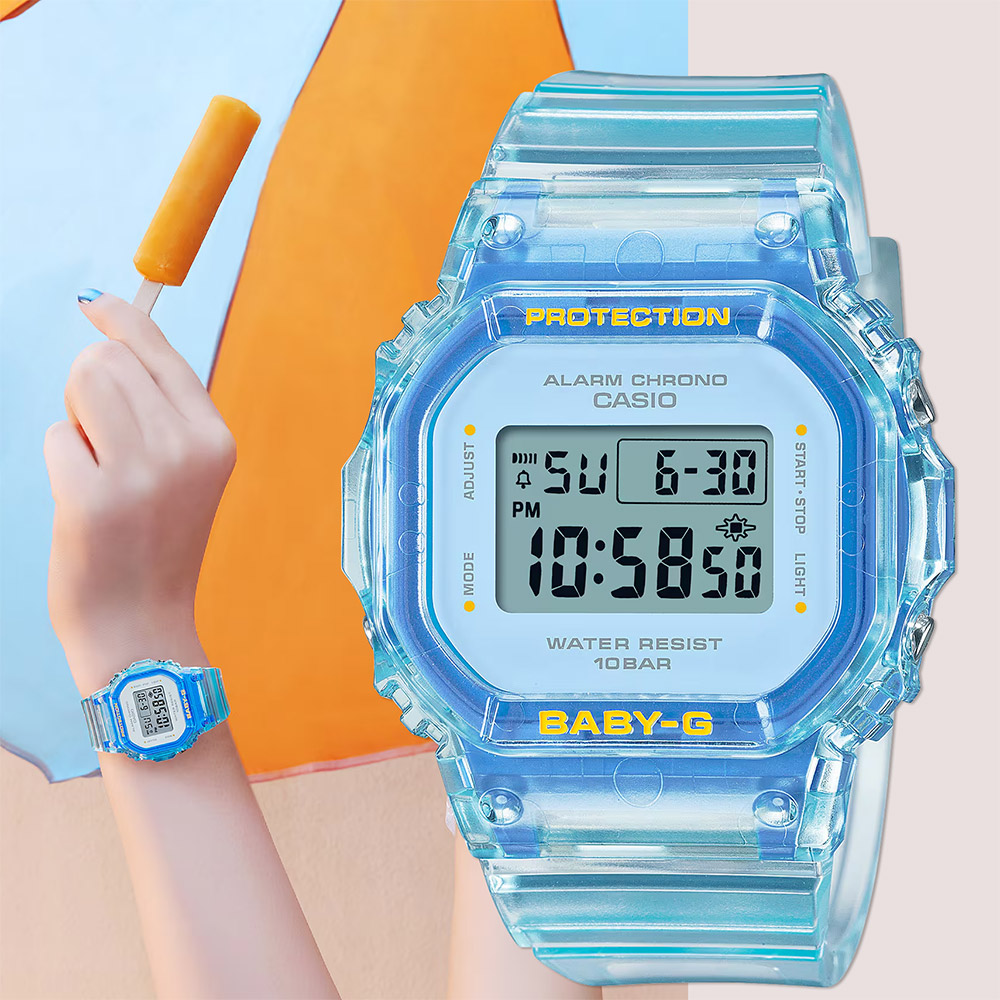 CASIO 卡西歐 BABY-G 夏季透明方形女錶電子錶(BGD-565SJ-2)