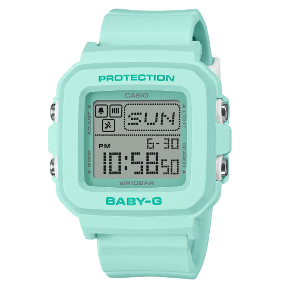 【CASIO 卡西歐】BABY-G 俏皮趣味 薄荷綠 數位電子錶款 BGD-10-3 39mm