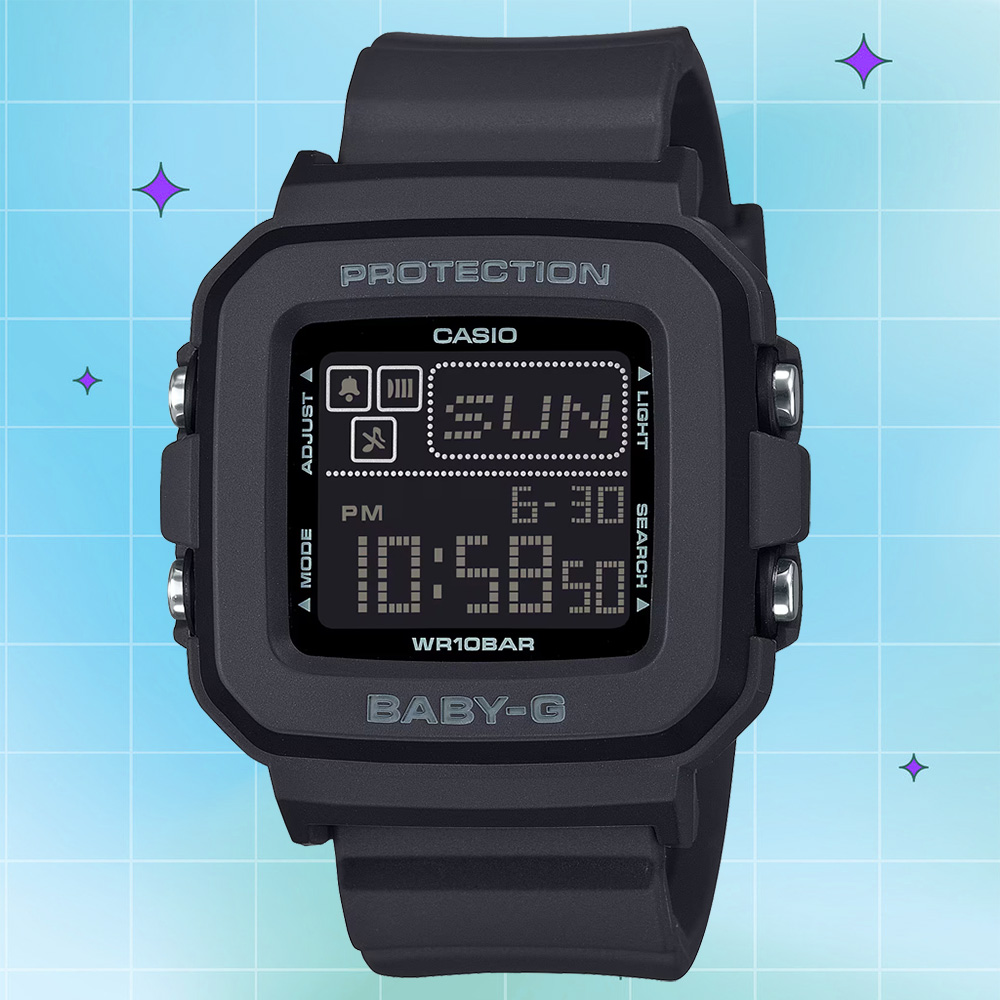 CASIO 卡西歐 BABY-G 單色畫素動畫數位手錶-黑 BGD-10-1