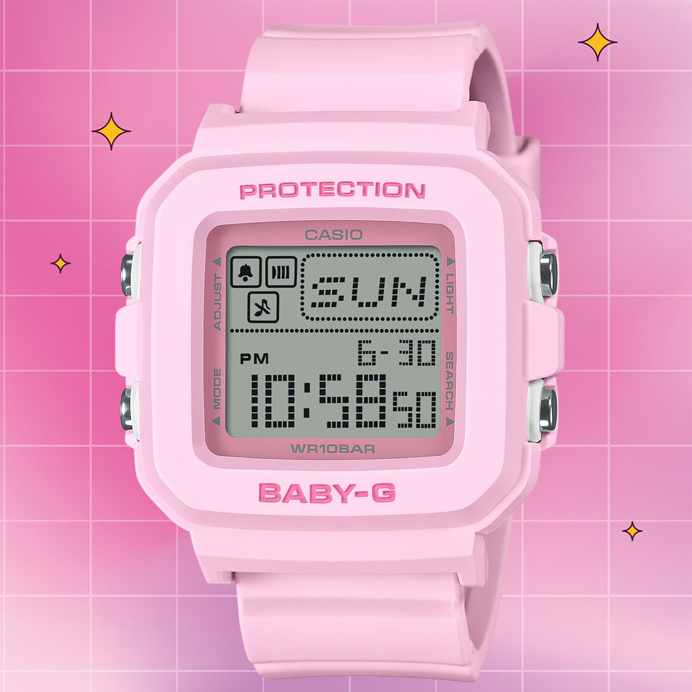 CASIO 卡西歐 BABY-G 單色畫素動畫數位手錶-粉 BGD-10-4