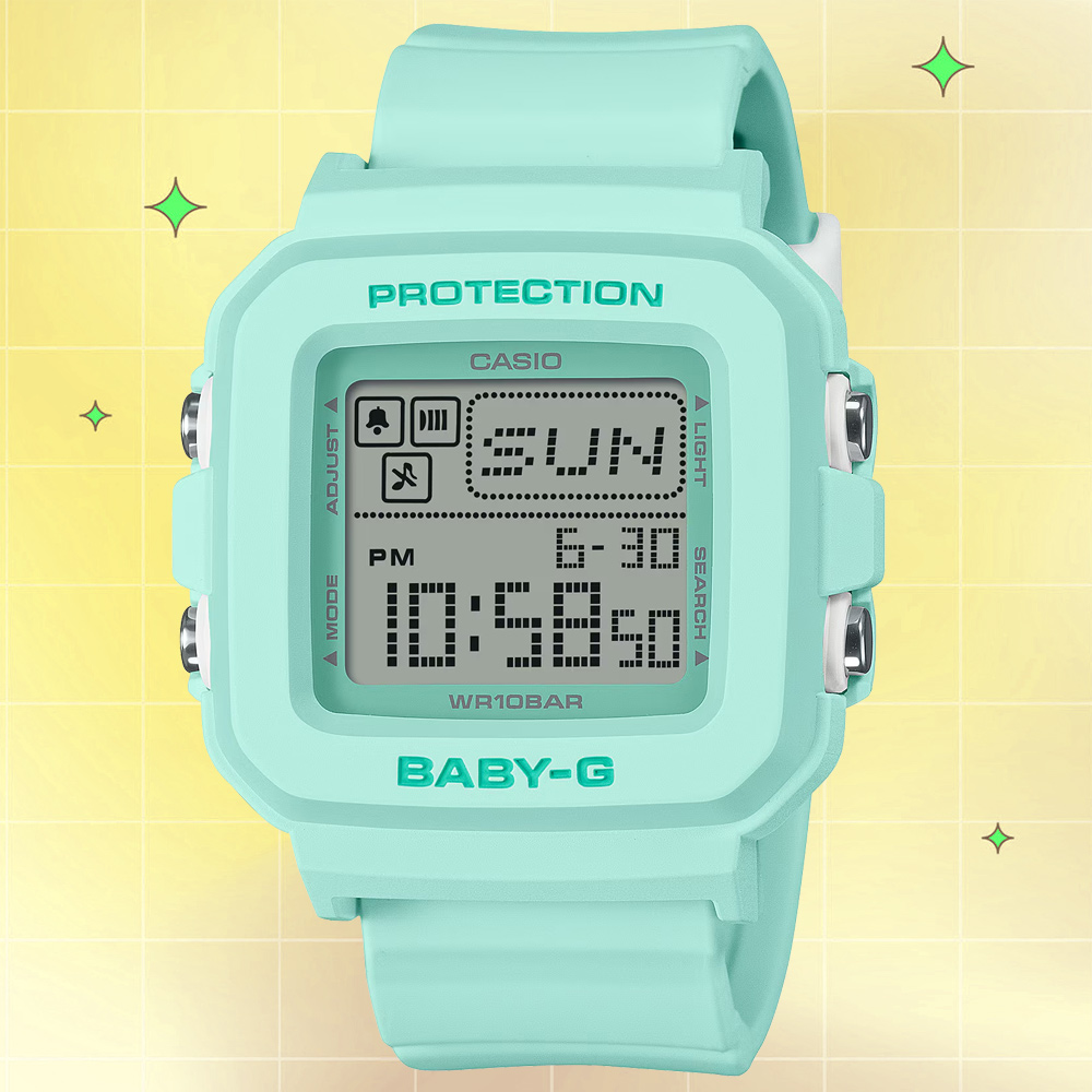 CASIO 卡西歐 BABY-G 單色畫素動畫數位手錶-綠 BGD-10-3
