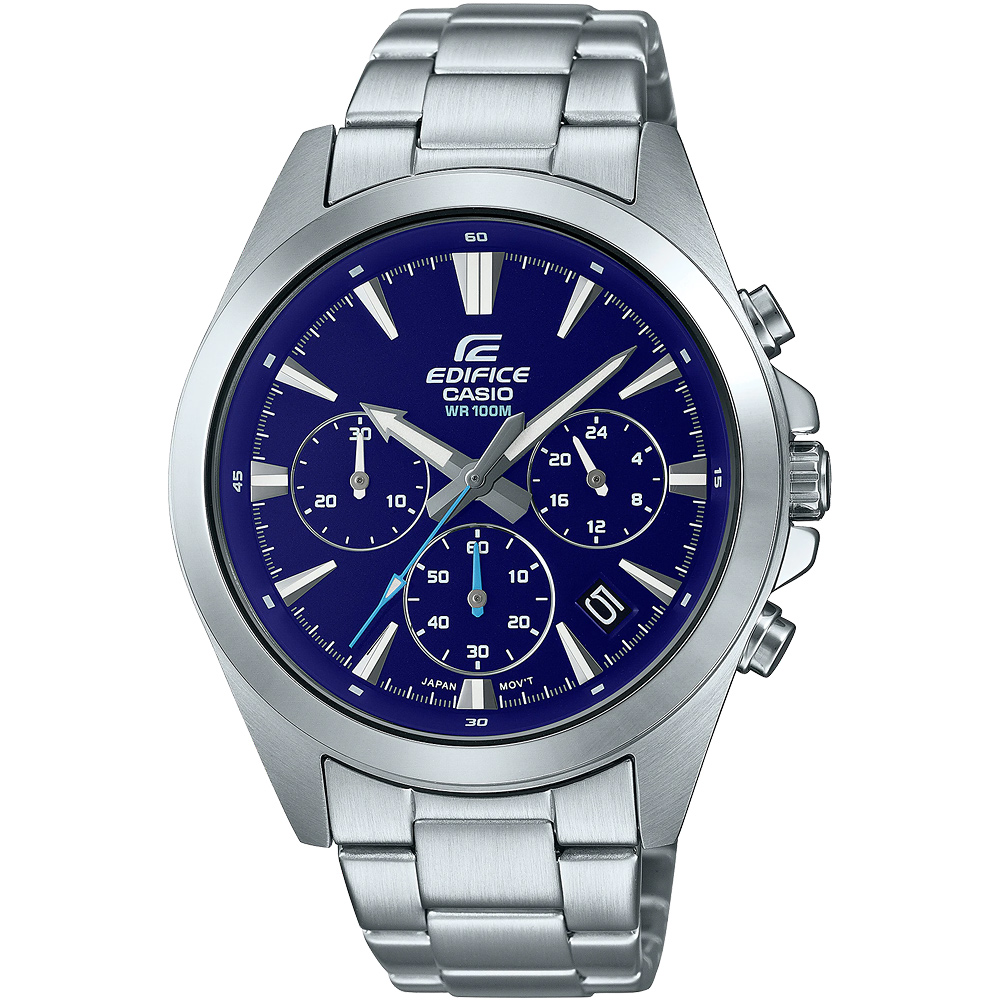 CASIO 卡西歐 EDIFICE 簡約運動風三眼計時手錶-藍 EFV-630D-2A