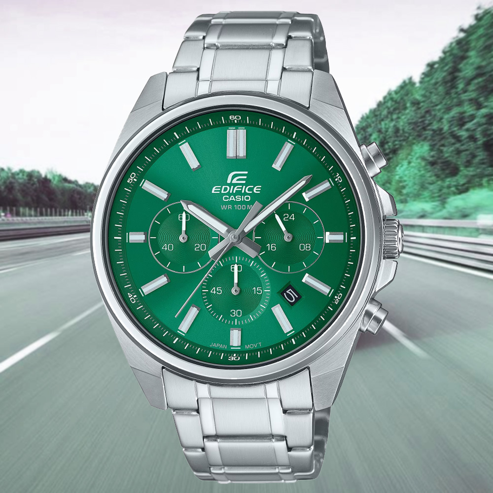 CASIO 卡西歐 EDIFICE 計時功能 經典運動型腕錶-綠色(EFV-650D-3AV)
