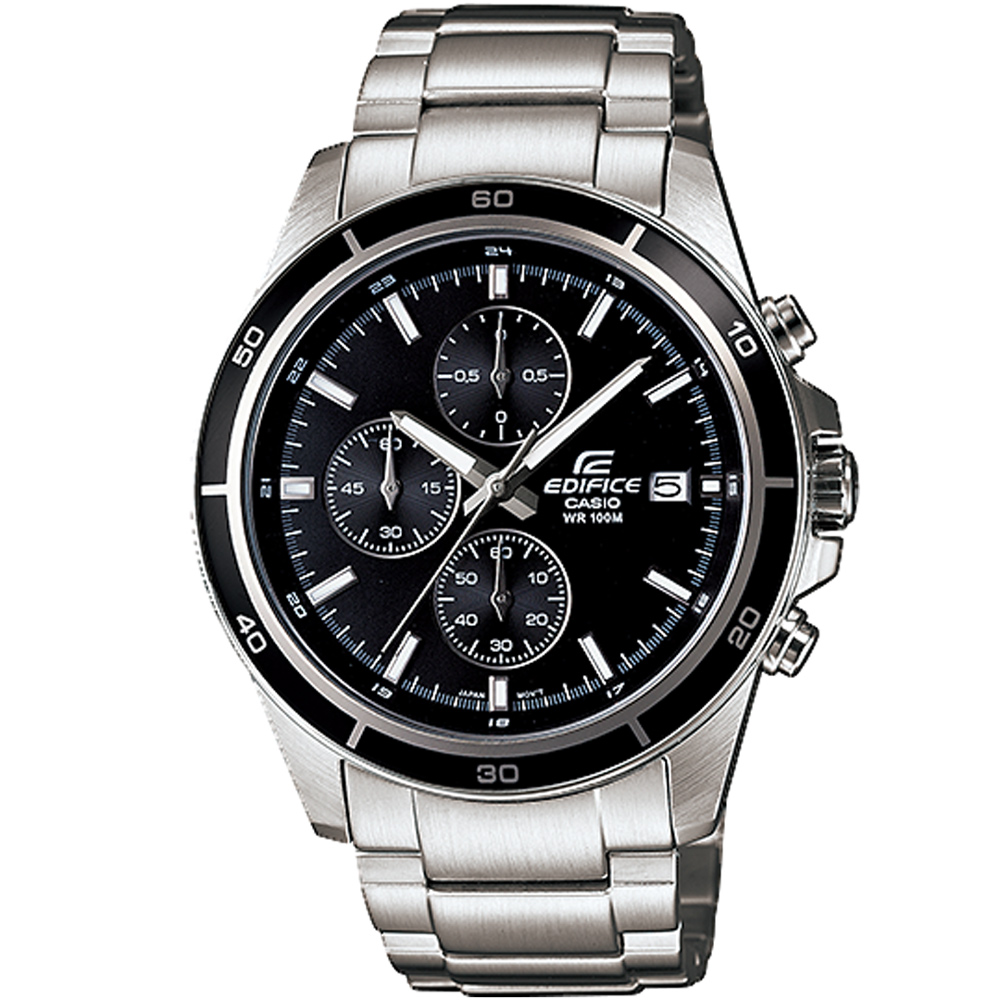 【CASIO 卡西歐】EDIFICE 簡約時尚三眼計時不鏽鋼賽車腕錶/銀x黑面(EFR-526D-1A)