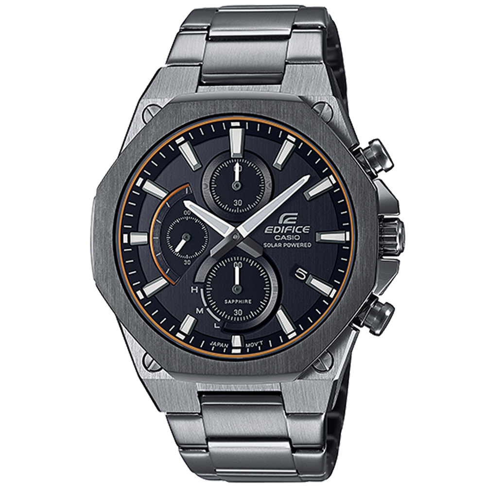 【CASIO 卡西歐】EDIFICE 榮耀璀璨八角錶殼太陽能不鏽鋼賽車腕錶/灰(EFS-S570DC-1A)