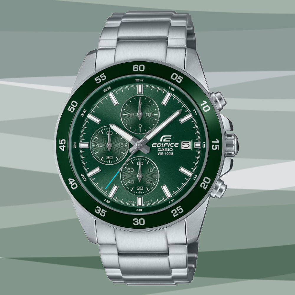 CASIO 卡西歐 EDIFICE 酷炫風格 柔和設計 中型錶殼碼表腕錶-綠 EFR-526D-3AV