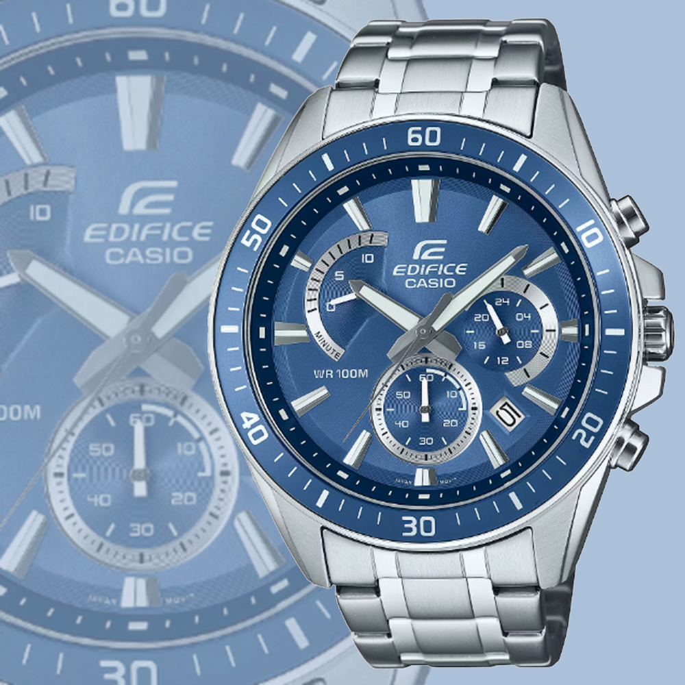 CASIO 卡西歐 EDIFICE 大膽精緻 經典大錶殼運動風腕錶-藍 EFR-552D-2AV