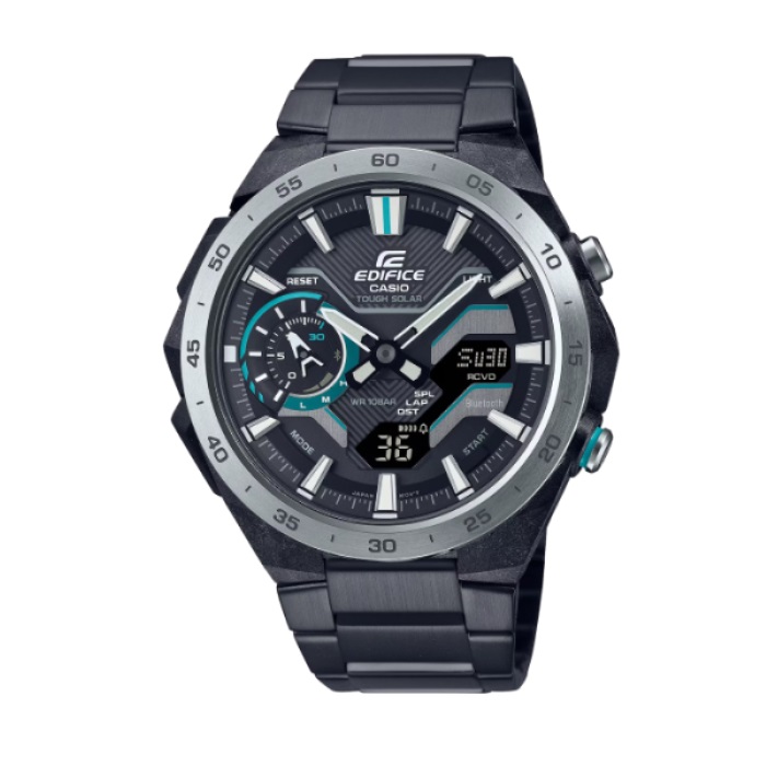 【CASIO EDIFICE】WINDFLOW太陽能藍芽雙顯鋼帶腕錶-經典黑/ECB-2200DD-1A