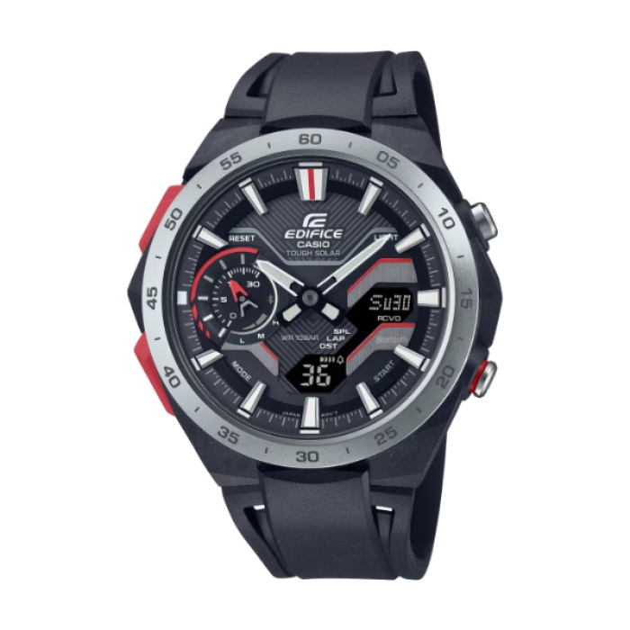 【CASIO EDIFICE】WINDFLOW太陽能藍芽雙顯鋼帶腕錶-撞色款/ECB-2200P-1A