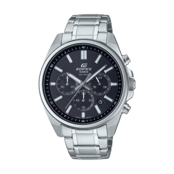 【CASIO EDIFICE】簡約時尚三眼計時鋼帶腕錶-純淨黑/EFV-650D-1AV
