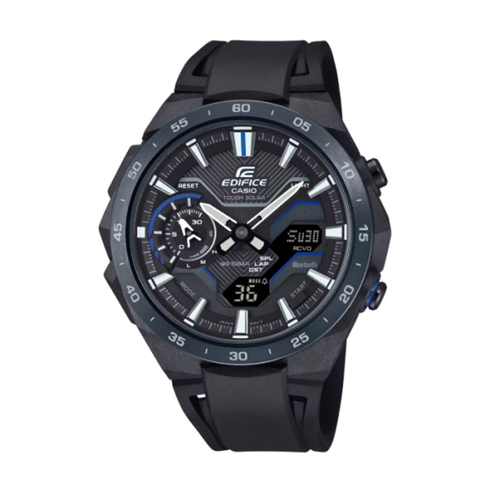 【CASIO EDIFICE】WINDFLOW太陽能藍芽矽膠腕錶-純黑款/ECB-2200PB-1A