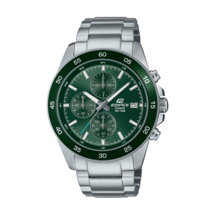 【CASIO EDIFICE】簡約時尚三眼計時鋼帶腕錶-墨綠款/EFR-526D-3AV