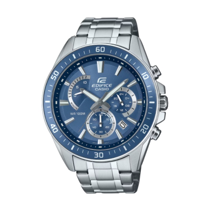【CASIO EDIFICE】大錶徑經典日期鋼帶腕錶-海洋藍/EFR-552D-2AV