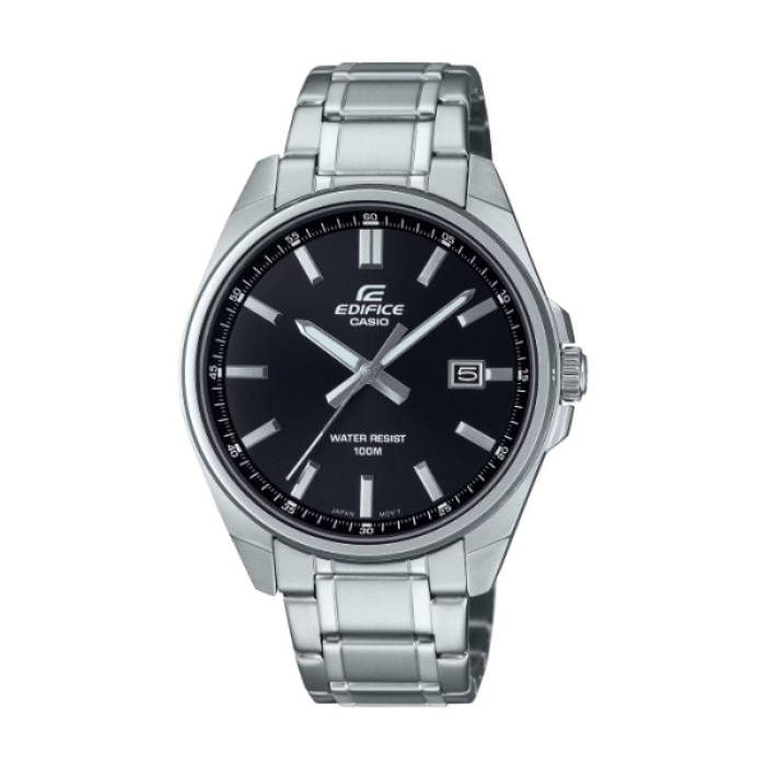 【CASIO EDIFICE】經典簡約日期鋼帶腕錶-簡約黑/EFV-150D-1AV