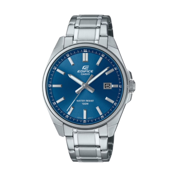 【CASIO EDIFICE】經典簡約日期鋼帶腕錶-海洋藍/EFV-150D-2AV