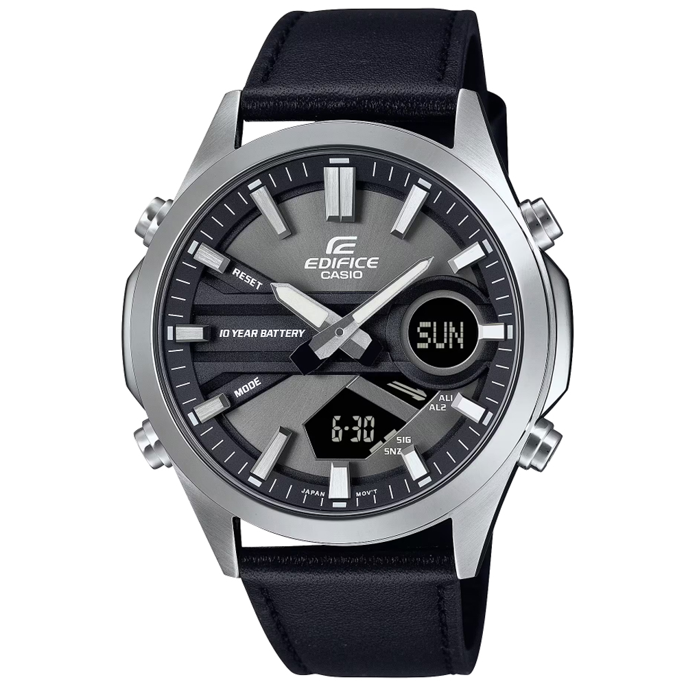 CASIO卡西歐 EDIFICE 經典運動雙顯腕錶-皮帶黑 EFV-C120L-8A