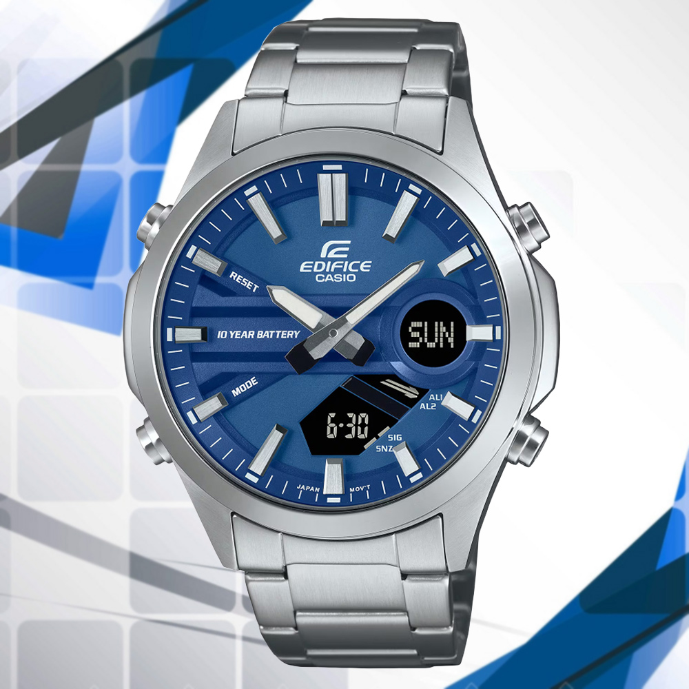 CASIO 卡西歐 EDIFICE 長效電力 數位指針運動設計雙顯錶-藍 EFV-C120D-2A