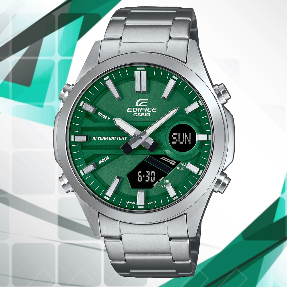 CASIO 卡西歐 EDIFICE 長效電力 數位指針運動設計雙顯錶-綠 EFV-C120D-3A