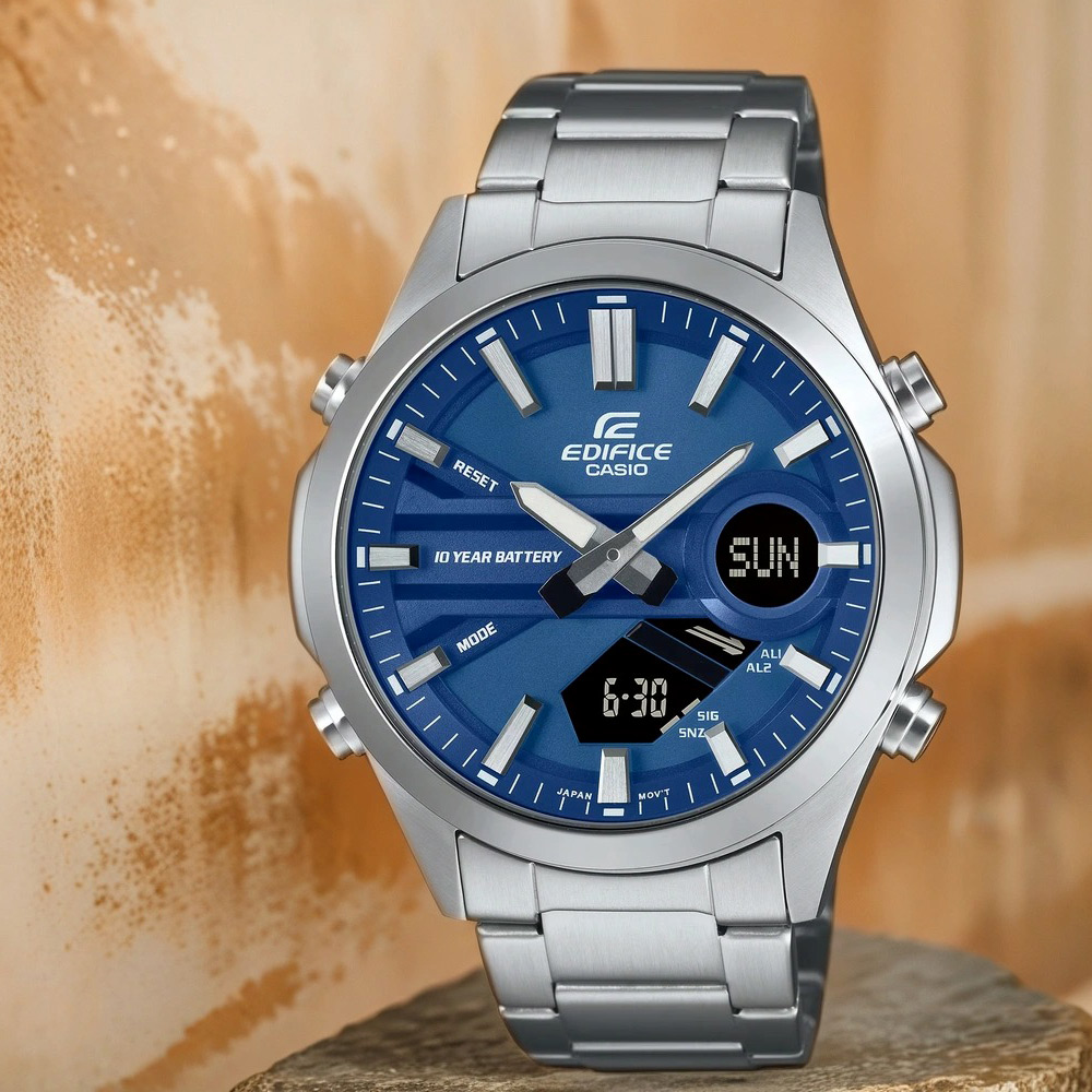 CASIO 卡西歐 EDIFICE 10年電力簡約計時手錶-藍 EFV-C120D-2A