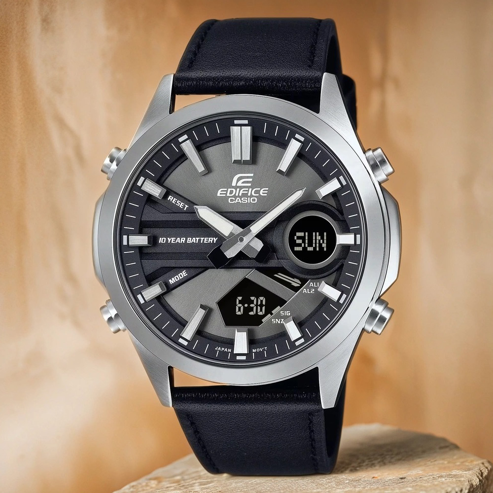 CASIO 卡西歐 EDIFICE 10年電力簡約計時手錶-黑 EFV-C120L-8A