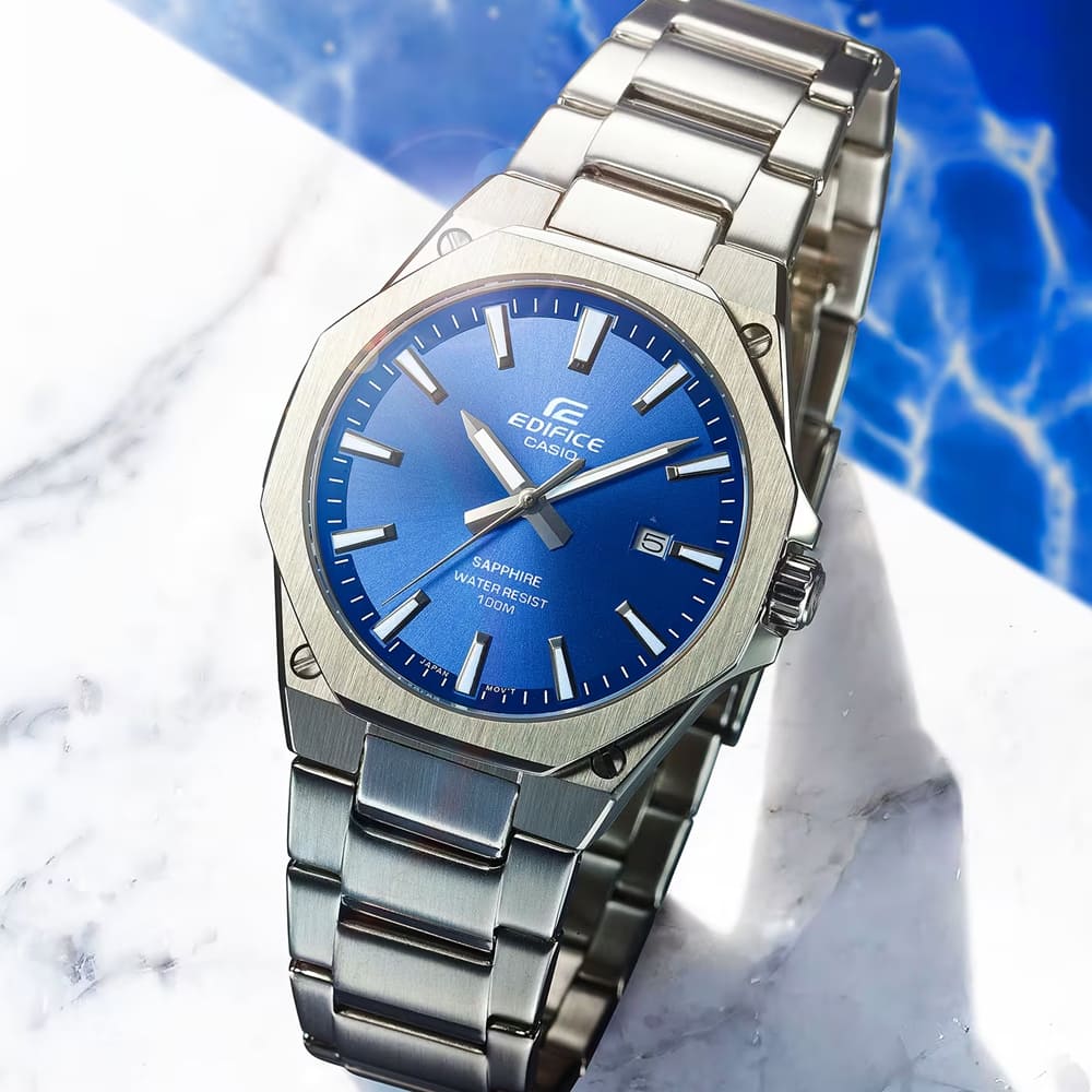 【CASIO 卡西歐】EDIFICE 輕薄系列八角手錶 藍 EFR-S108D-2A 39.9mm