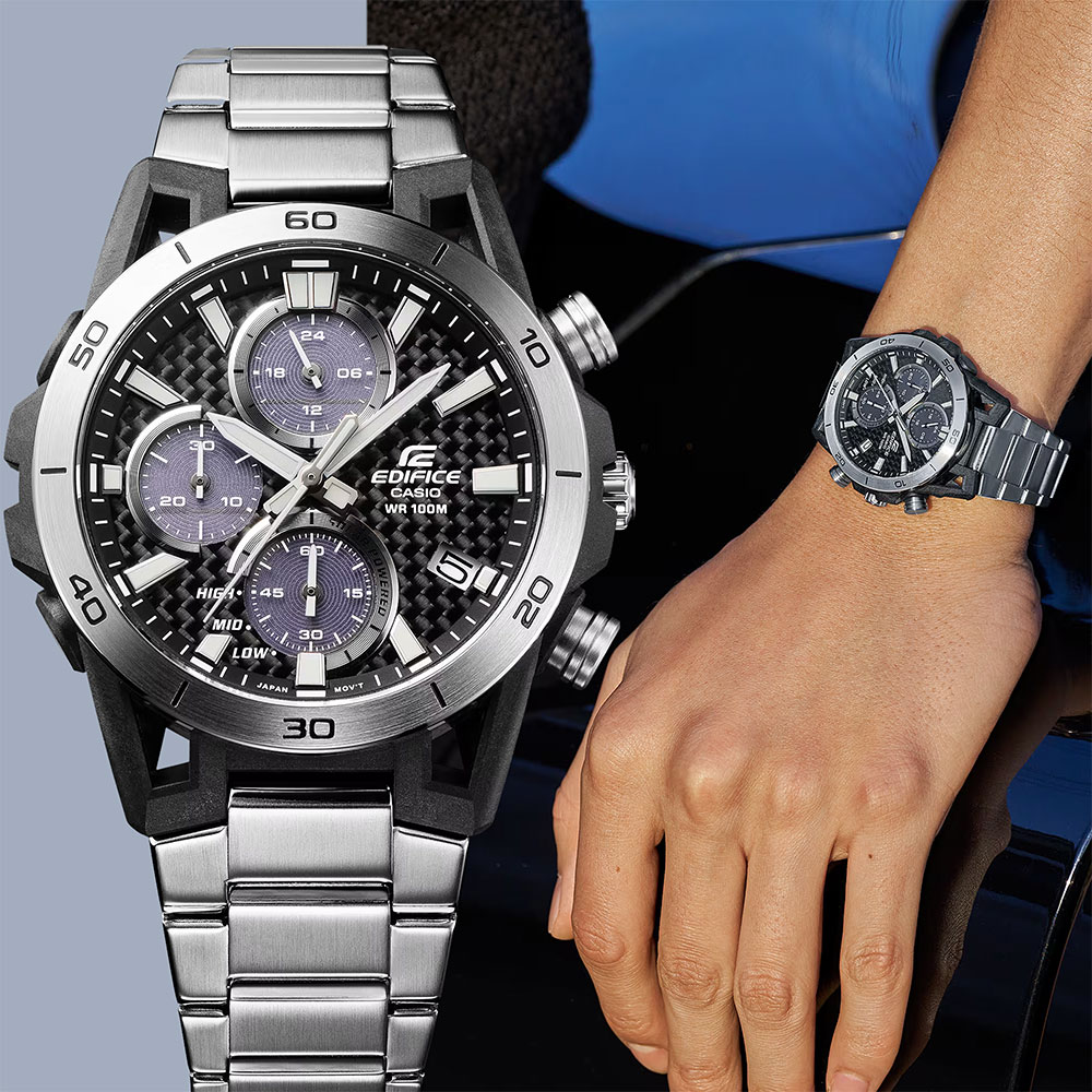 CASIO 卡西歐 EDIFICE 碳纖維賽車太陽能三眼計時手錶(EQS-960D-1AV)
