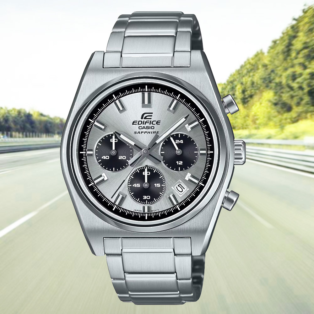 CASIO 卡西歐 EDIFICE 經典跑車 三眼運動風設計腕錶-銀 EFB-730D-7AV