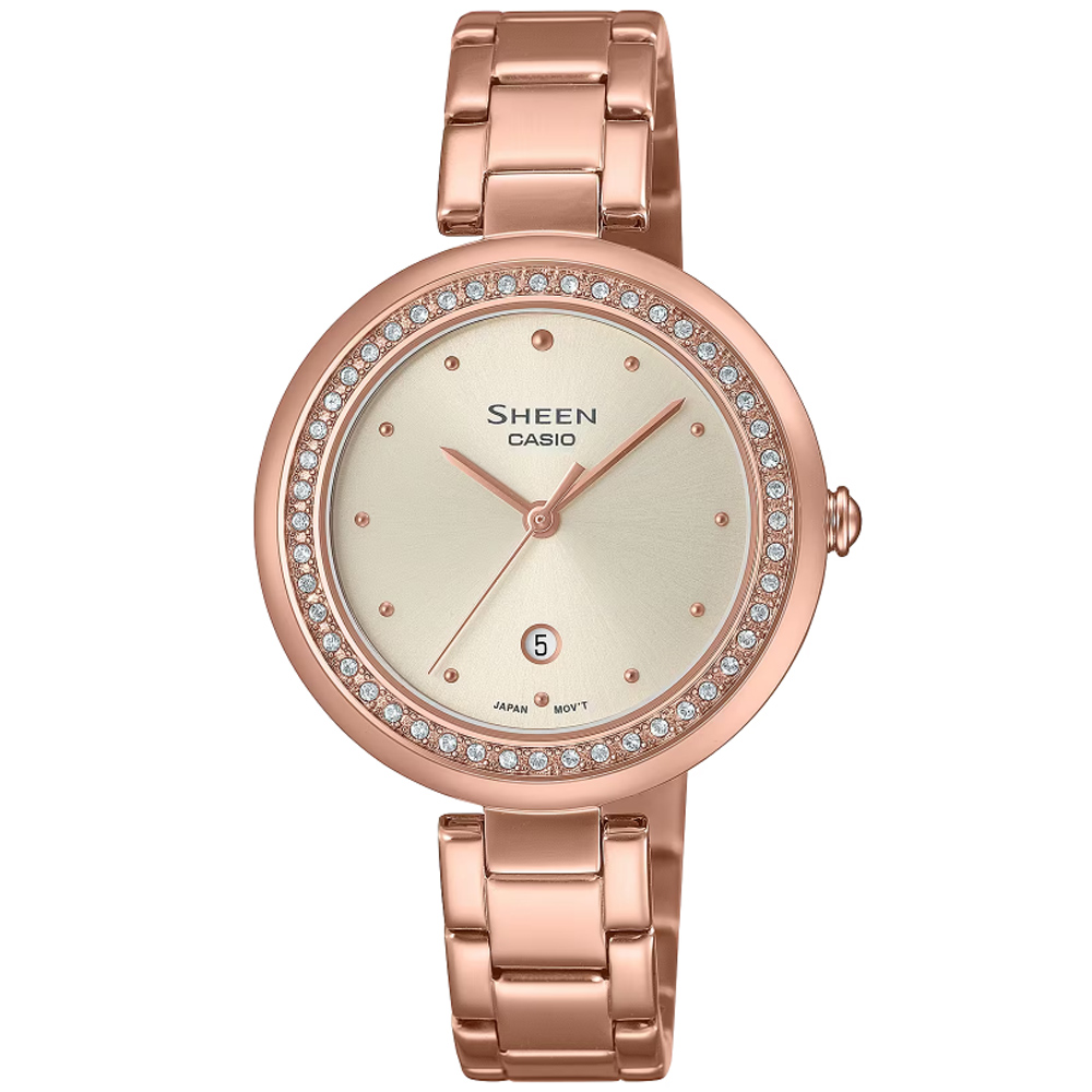 CASIO卡西歐 SHEEN 奢華水晶腕錶-玫瑰金 SHE-4556PG-7A