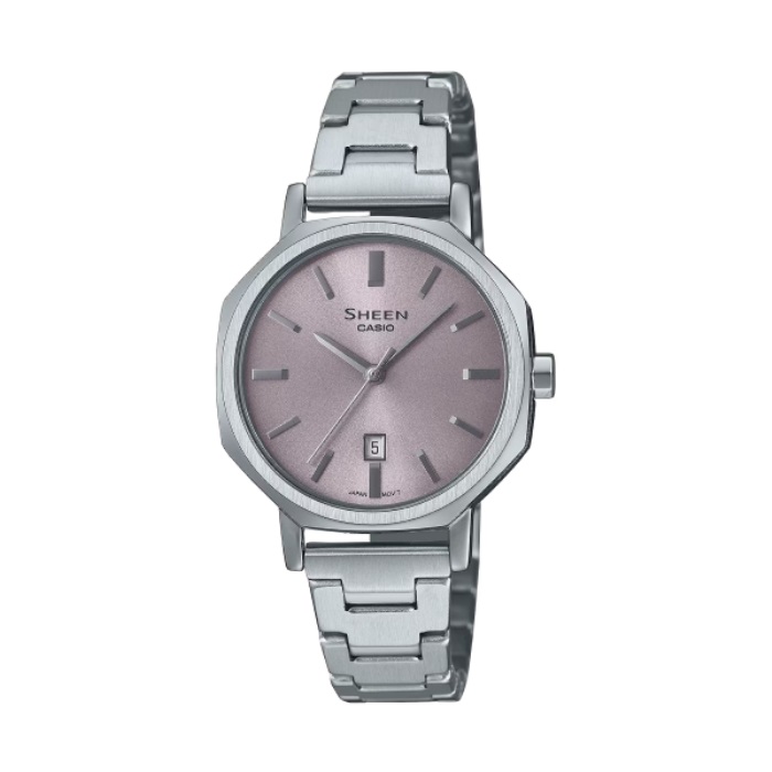 【CASIO SHEEN】高雅時尚簡約八角不鏽鋼腕錶-典雅灰/SHE-4554D-8A