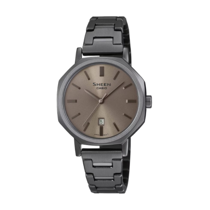 【CASIO SHEEN】高雅時尚簡約八角不鏽鋼腕錶-栗棕色/SHE-4554GY-5A