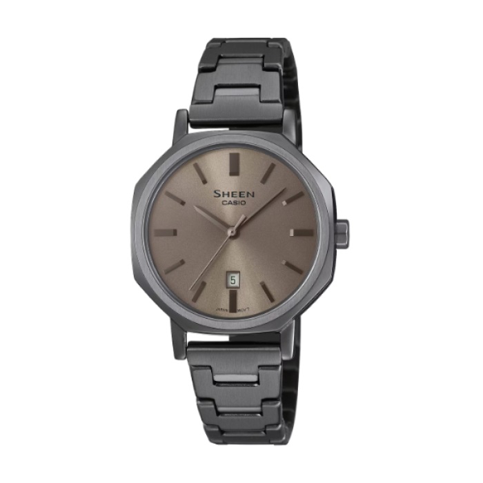 【CASIO SHEEN】高雅時尚簡約八角不鏽鋼腕錶-慄棕色/SHE-4554GY-5A