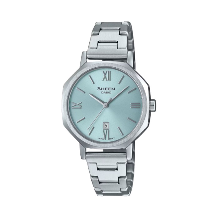 【CASIO SHEEN】高雅時尚簡約八角不鏽鋼腕錶-淡藍款/SHE-4554D-2A