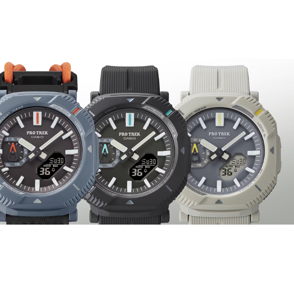 【CASIO 卡西歐】PRO TREK 超輕型 旋轉防護錶圈 石灰白 藍芽 太陽能電力 PRJ-B001-7 46mm