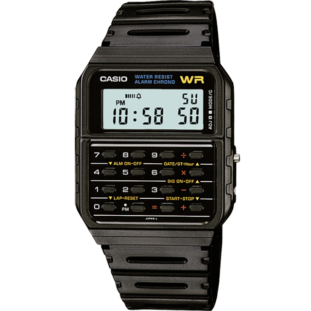 【CASIO 卡西歐】絕命毒師老白配戴款 復古風潮計算機橡膠腕錶/黑(CA-53W-1ZDR)