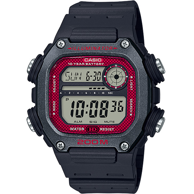 【CASIO 卡西歐】粗曠運動風十年電力數位橡膠腕錶/黑x深灰(DW-291H-1BVDF)
