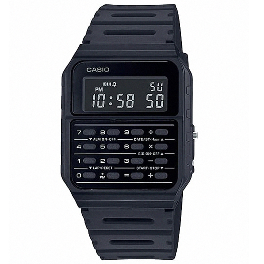 【CASIO 卡西歐】多色系風潮計算機樹脂腕錶/黑(CA-53WF-1B)