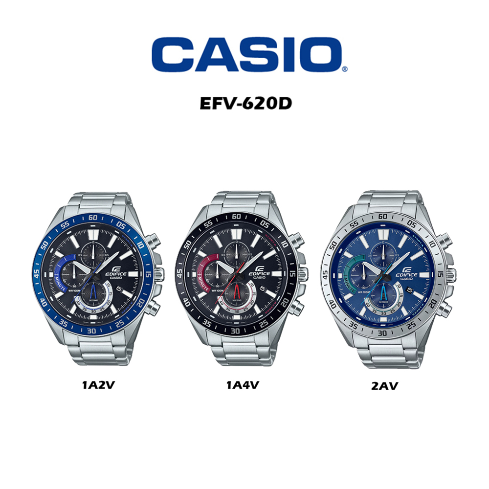 CASIO 卡西歐 EDIFICE EFV-620D 商務運動賽車三眼計時帶日期不鏽鋼經典腕錶