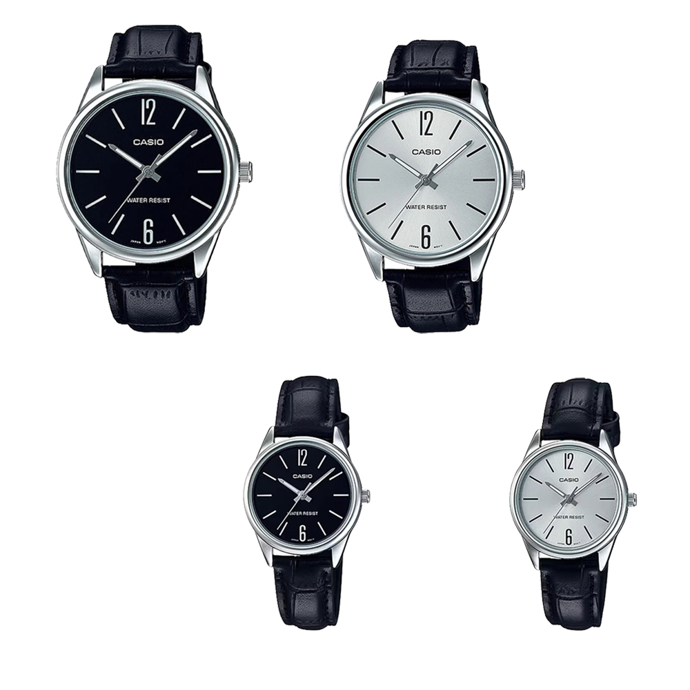 CASIO 卡西歐 MTP-V005L LTP-V005L商務紳士大三針皮革腕錶/黑白x銀框/