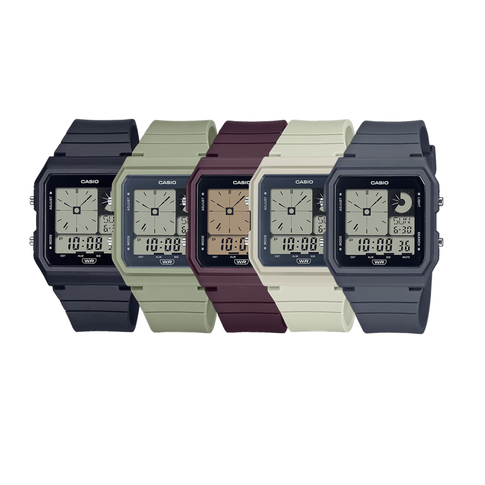 CASIO 卡西歐 方形設計 時尚休閒風格數位雙顯錶-LF-20W