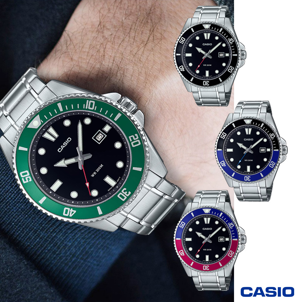 CASIO 卡西歐 時尚經典旋轉錶圈潛水水鬼系列不鏽鋼錶-MDV-107D