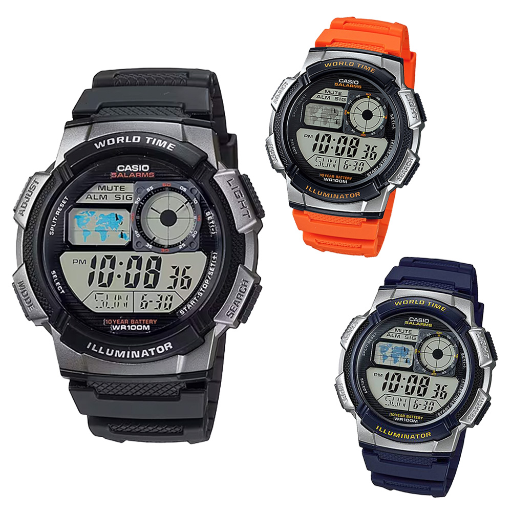 CASIO 卡西歐 AE-1000W 世界地圖 萬年曆 星期日期 運動型 儀錶板 電子錶 腕錶 45mm