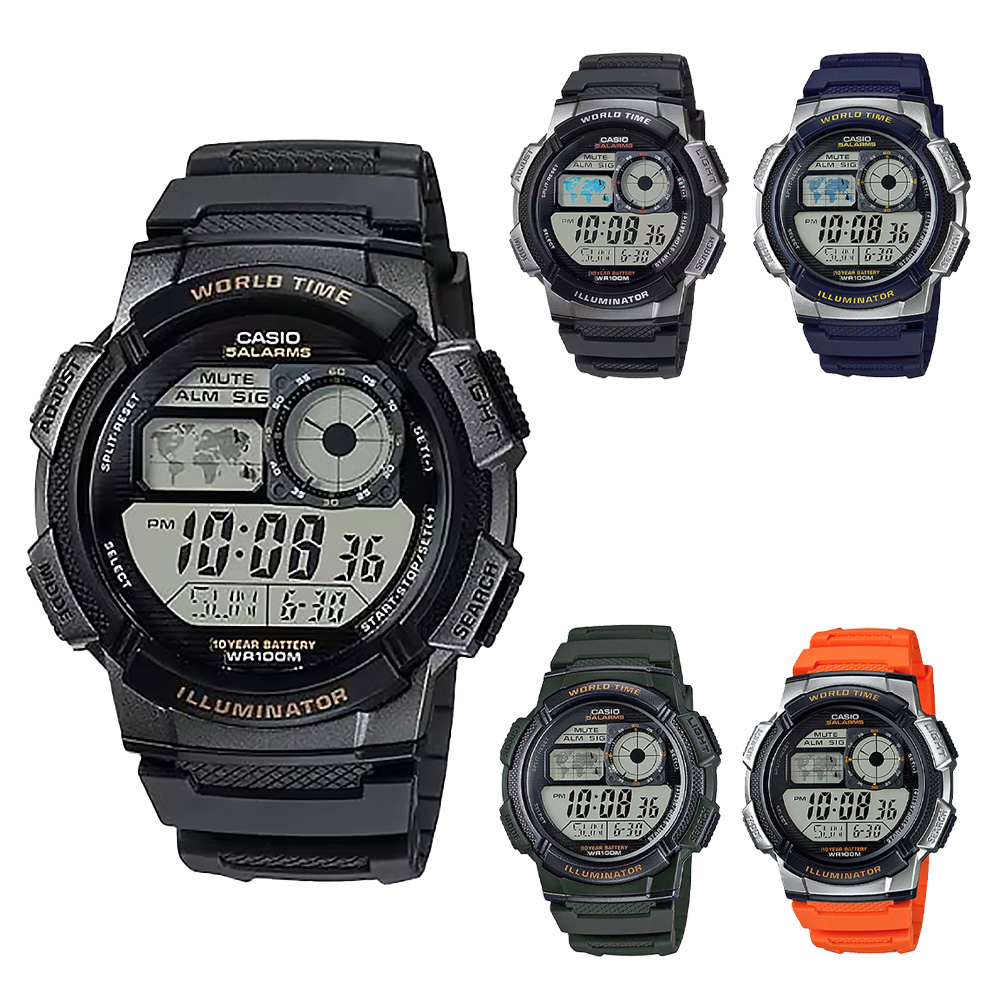 CASIO 卡西歐 AE-1000W 世界地圖 萬年曆 星期日期 運動型 儀錶板 電子錶 腕錶 45mm