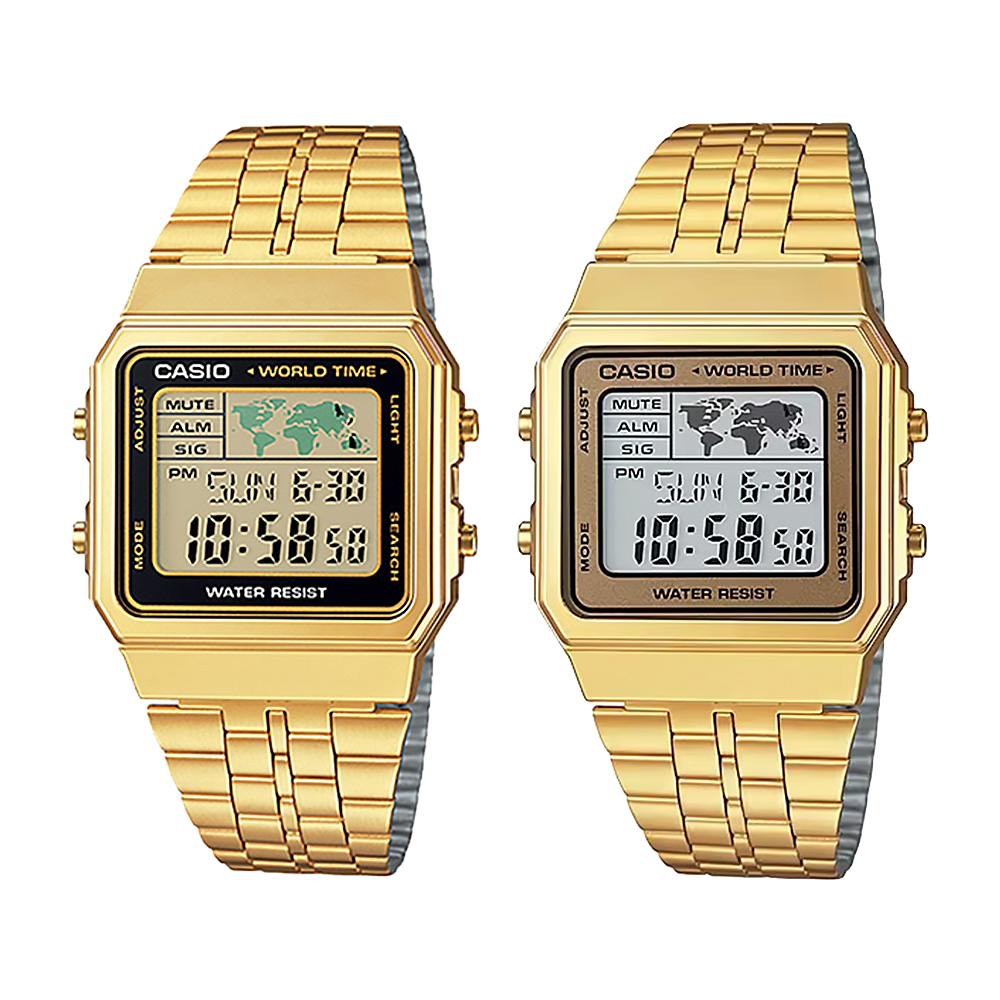 CASIO 卡西歐 A500WGA 星期日期 世界地圖 世界時間 LED 復古潮流 金方形 電子錶 手錶 34mm